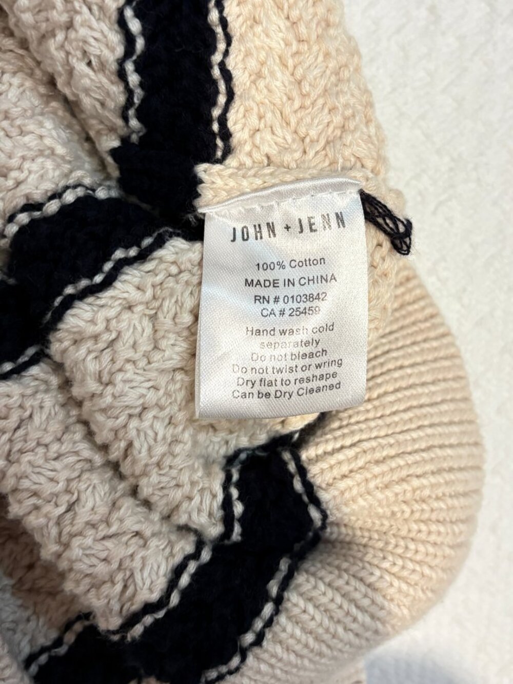 John + Jenn 100% Cotton Quarter Zip Sweater Vest Cream Black Stripe Size Medium - Picture 4 of 4